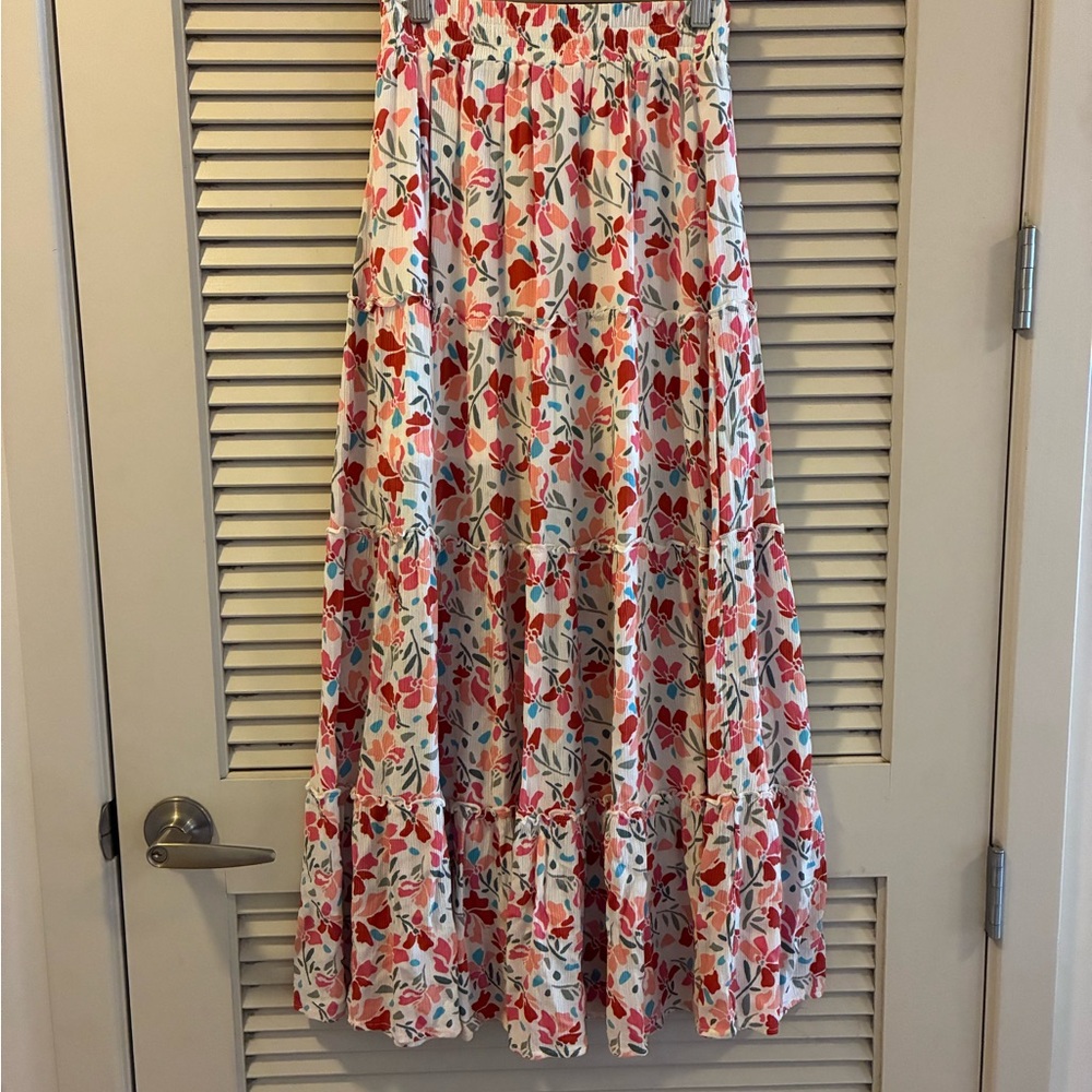 Blue Rain Floral A-Line Skirt - Red and White